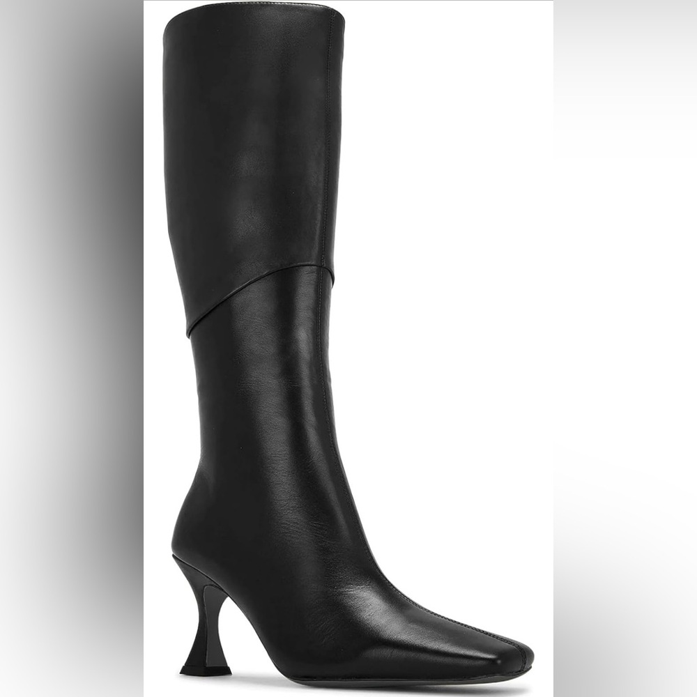 Sleek Womens  Square Toe Knee High Boots With Side Zipper